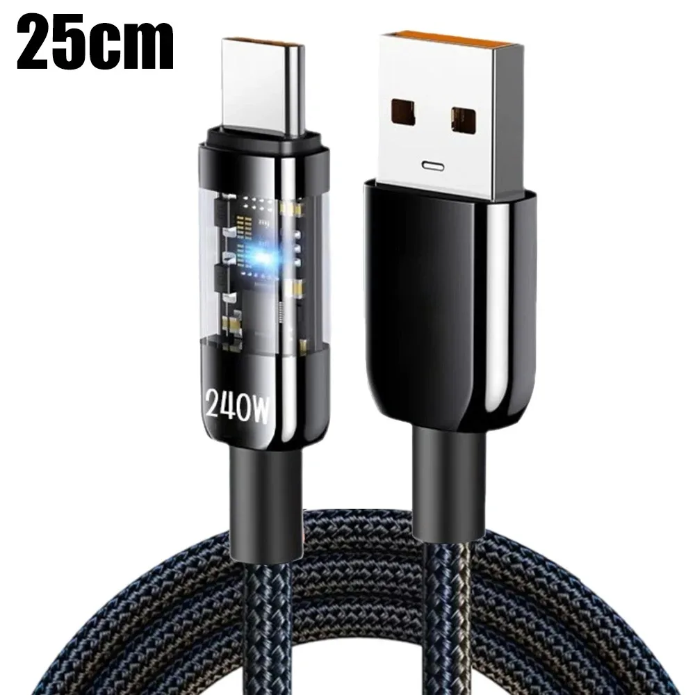 240W Typ C Telefon Schnellladedatenkabel USB PD Nylon geflochtene LED-Beleuchtung Quick Charge 3.0 Datenkabel für Samsung Xiaomi Oneplus