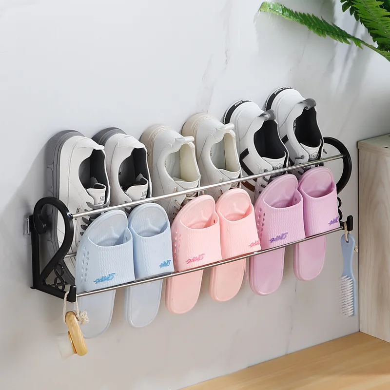 63cm Hole-free Shoe Rack simple Wall-mounted shoe rack assembly bathroom slipper storage rack Living Room Shoe Key Shelf