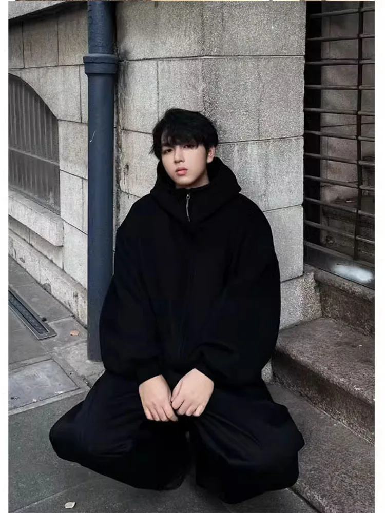 

Men's ort f-High Collar Open Cardigan Sweatirt American Retro Sle Winter Thiened Jaet Youth Trendy Polyester Fiber