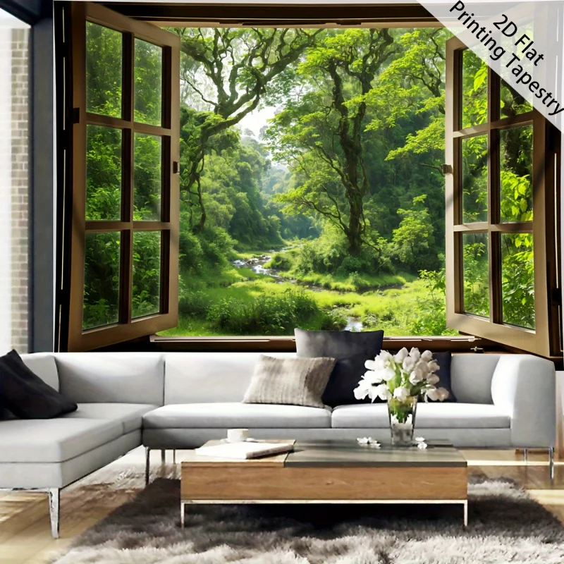 VIKAMA Dense Forest Landscape Tapestry Polyester Fiber Wall Hanging Living Room Bedroom Office Room Decoration Items
