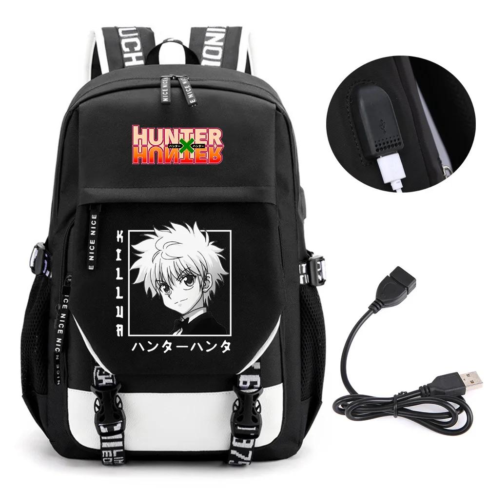 Anime Hunter Seesaw Killua Zoldyck Backpack School BookBags Mochila Travel USB Port Bag Laptop Boy Girls Backpack