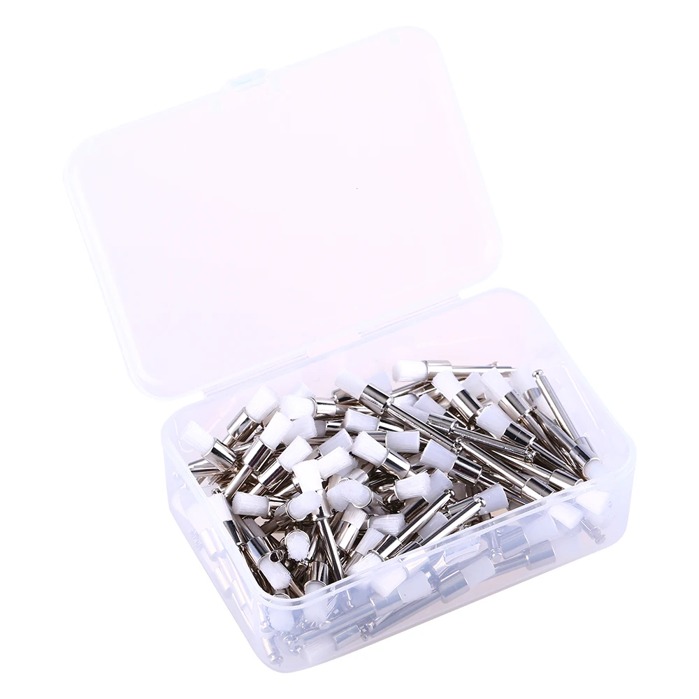 100pcs/box Dental Polishing Brush White Nylon Flat Head Latch Teeth Polish Prophy Brushes For Contra Angle Machine Dental Materi