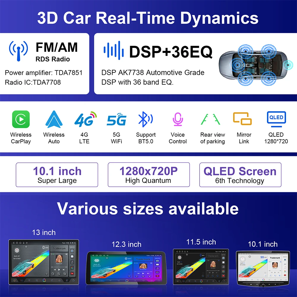 10 Inch 1 Din Android Car Radio Auto Multimedia Player Knob Carplay GPS Navigation Adjustable Touch Screen 1din Radios Autoradio