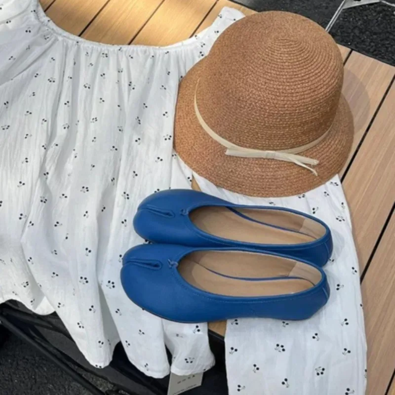 New Split toe Pleated Soft Leather Women Ballet Flats Spring Summer Casual Walking Lazy Tabi Loafers Girls Dance Shoes view 3