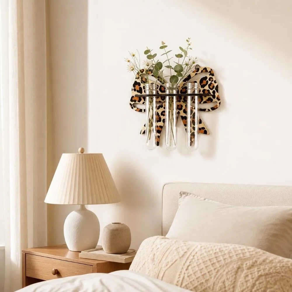 Wooden Hydroponic Planter Shelf Home Ornaments Leopard Wall Mounted Planter Bowknot Shape Hollow Out