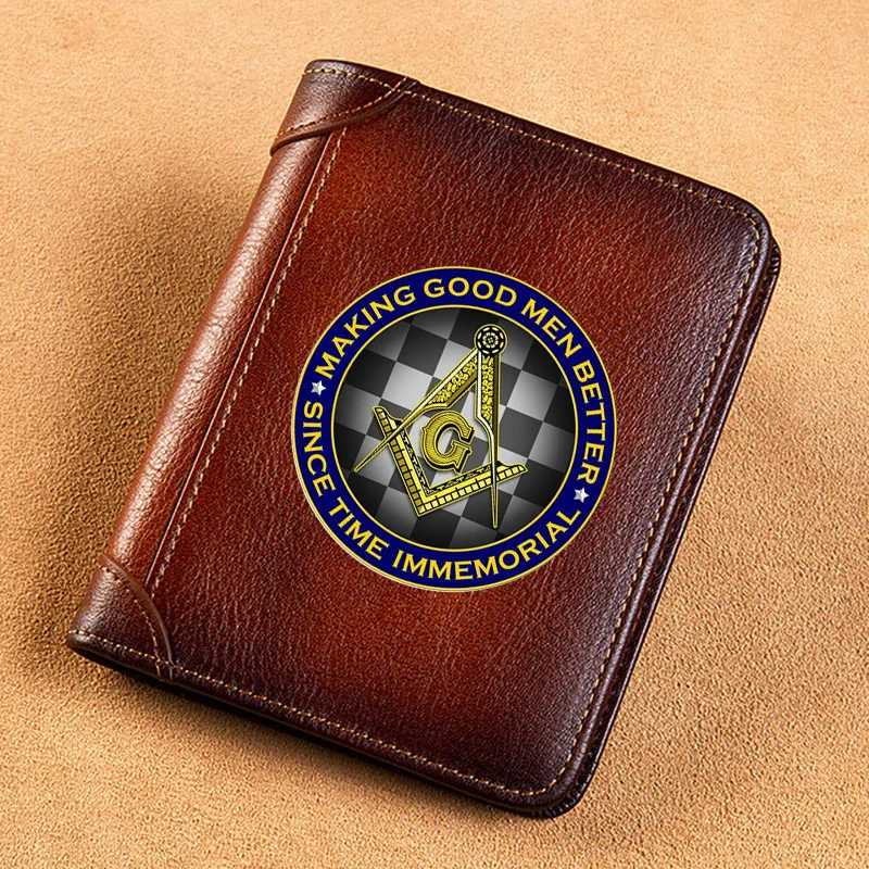 

High Quality Genuine Leather Wallet Masonic Making Good Men Better Printing Standard Purse BK086