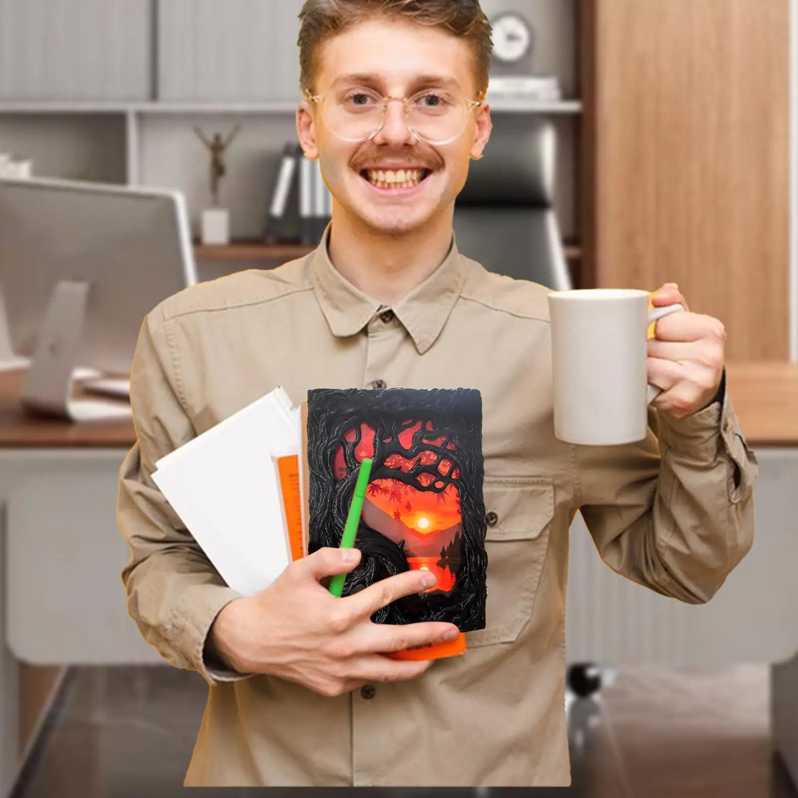 

Обложка-планировщик A5, 3D защитный чехол для ноутбука, устойчивый к царапинам, 3D-тисненый кленовый лист, обложка журнала A5 для рисования деловых встреч