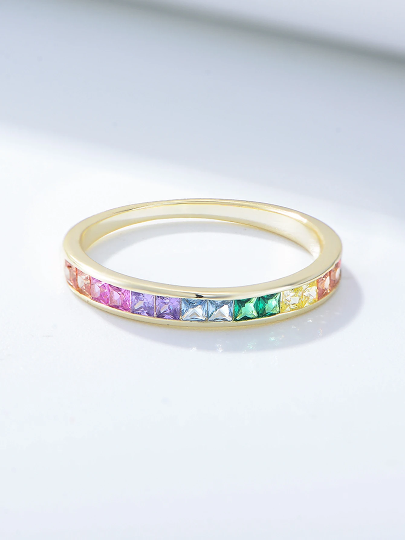 مجوهرات الذكرى السنوية خاتم الخلود الفرقة الدائري قوس قزح الذهب 925 الفضة الاسترليني مكعب زركونيا العصرية 14 كيلو مطلية بالذهب