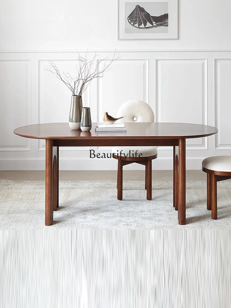 French Style Vintage Dining Table Nordic Retro Solid Wood Living Room Oval Chinese Style Dining Table