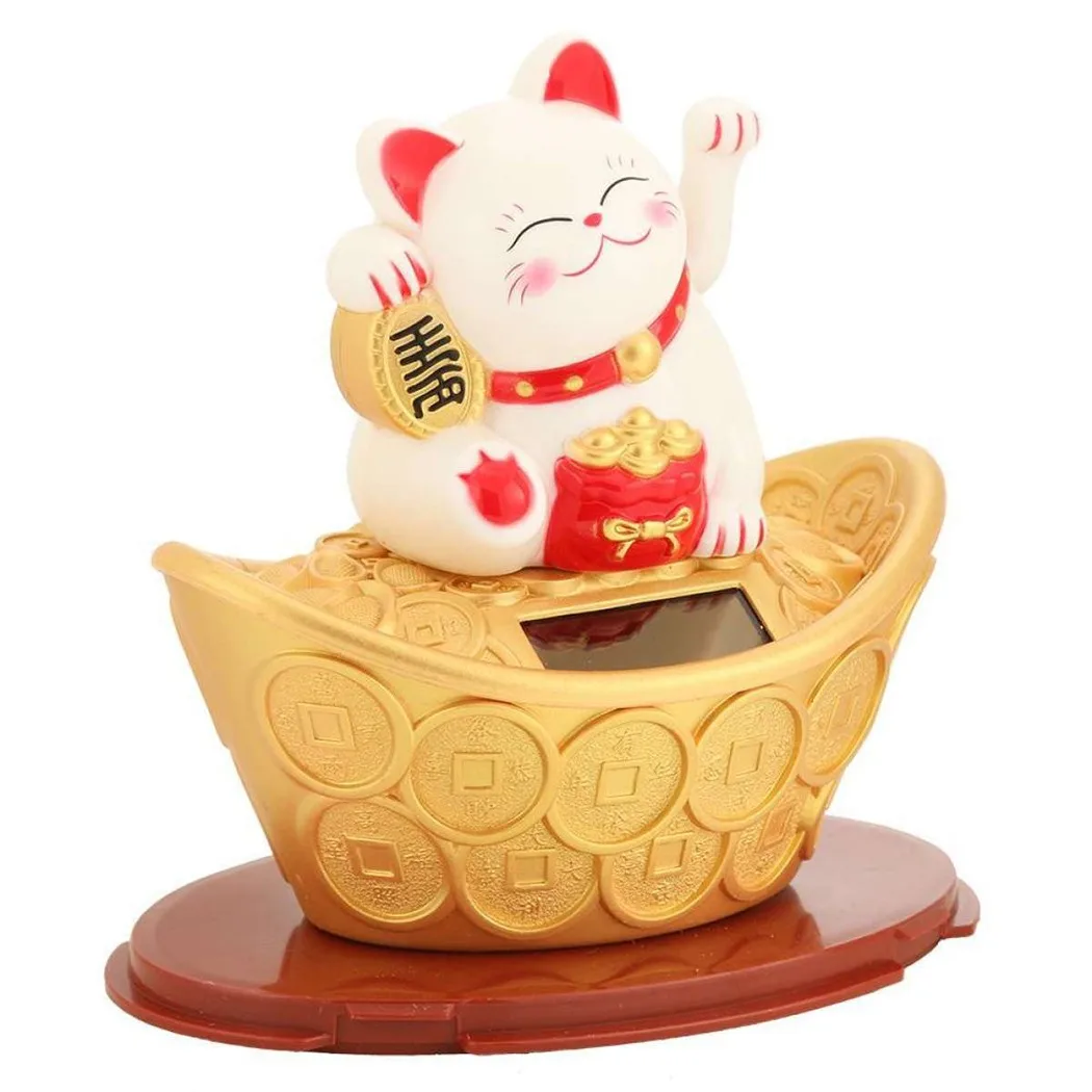 Brand New Duable.particular High Quality Lucky Cat Gold Ingot Hotel Plastic Shop Fortune New Year Solar Waving Wealth