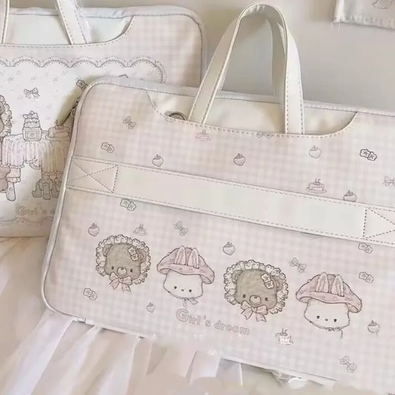 Ins الكورية الحلو لطيف الكرتون طباعة حقيبة لابتوب المرأة ماك بوك اير برو 13 14 15 16 بوصة كمبيوتر محمول كم الكمبيوتر اللوحي الوردي حقيبة يد