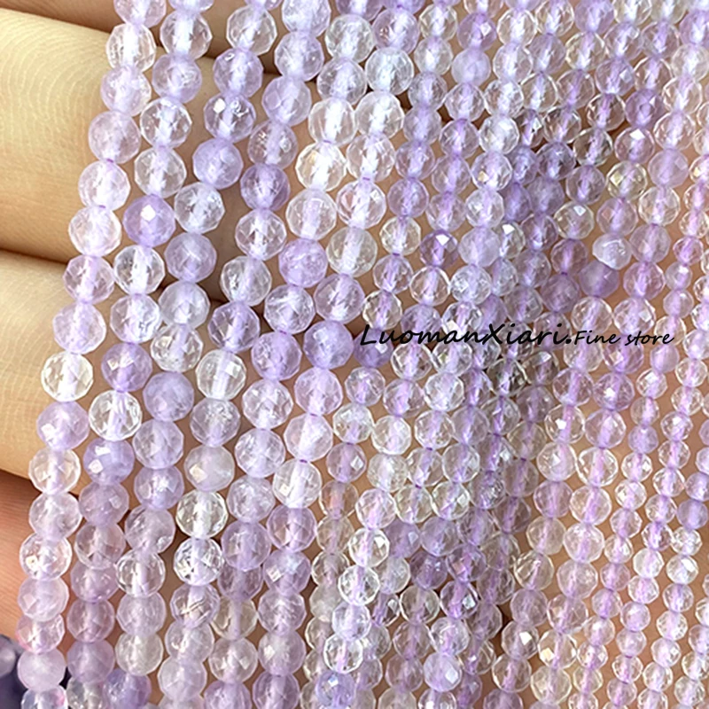 2 3 4MM Faceted Natural Stone AAA Lavender Amethyst Loose Round Spacer Beads for Jewelry Making Diy Bracelet Charms Accessories