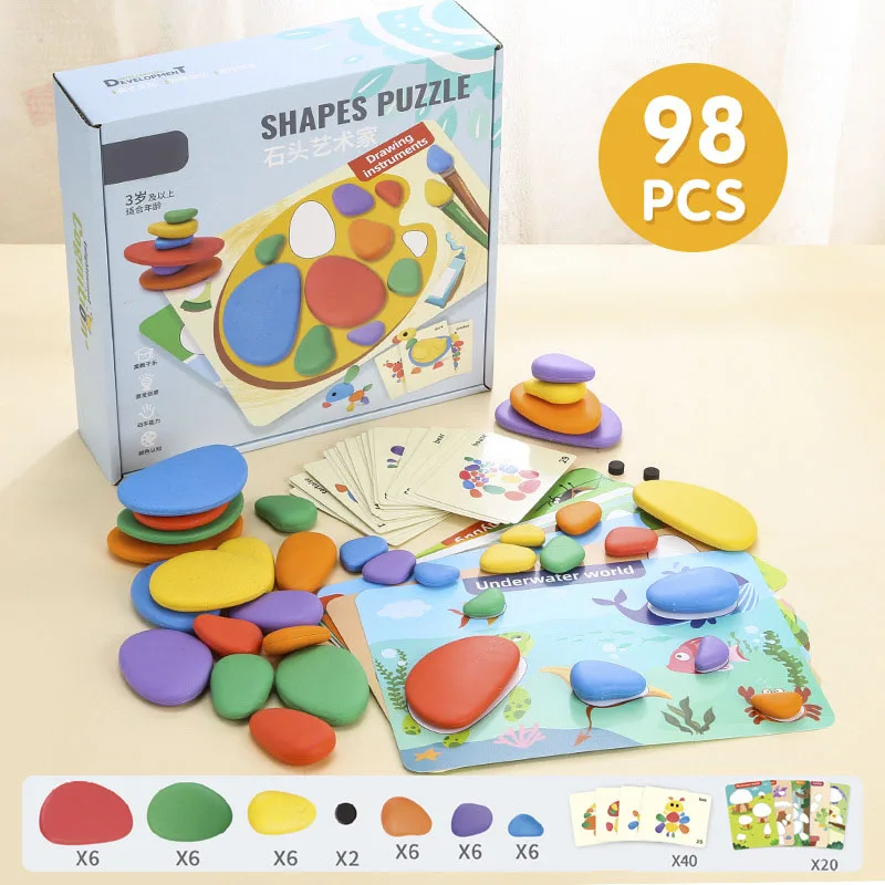 

Children 3D Puzzle Montessori Toys Rainbow Pebbles Logical Thinking Game Kids Painting Sensory Learning Toys For 3-6 Years Old