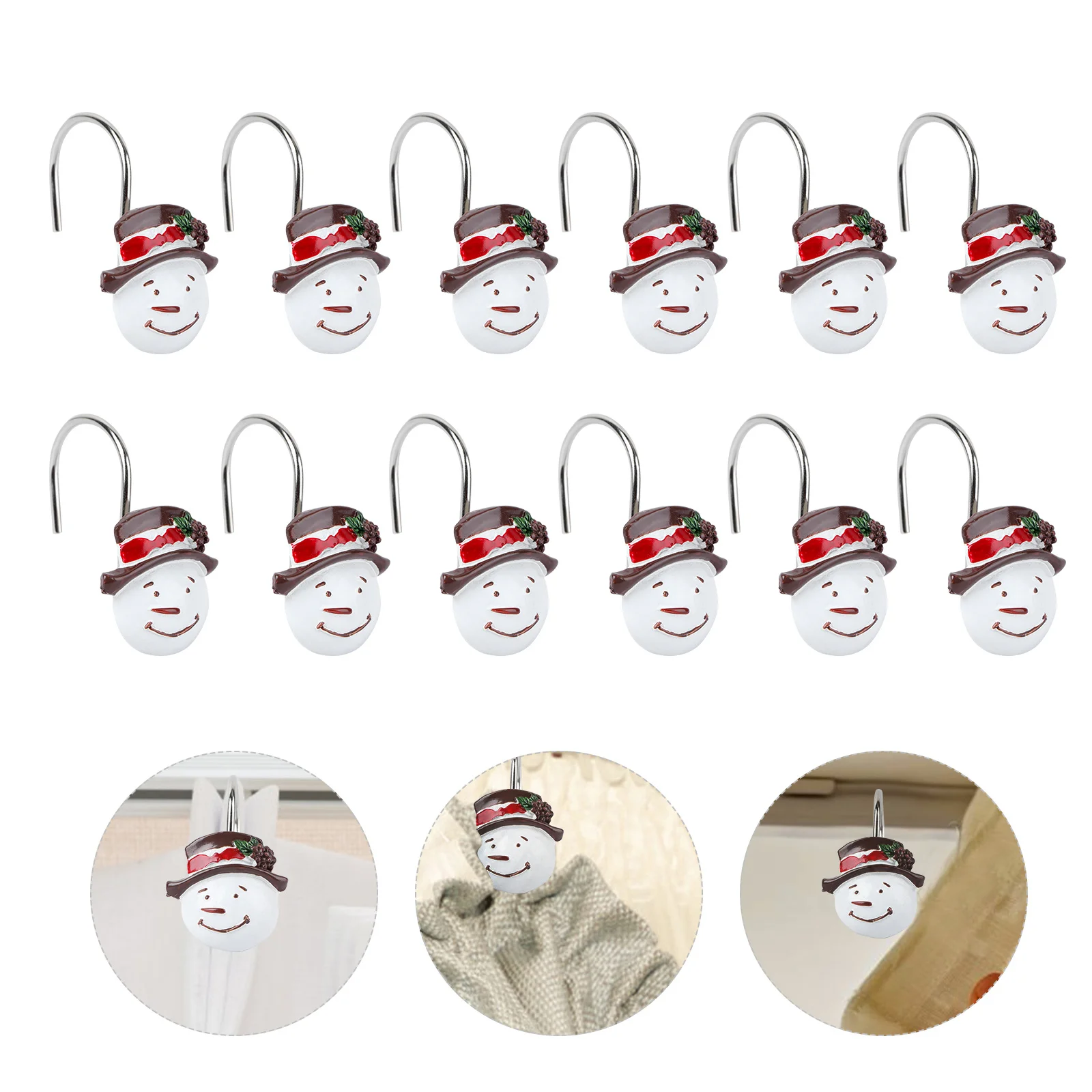 

12Pcs Resin Curtain Hooks Christmas Snowman Style Strong Load Bearing Shower Curtain Hanger Easy Install Decorative