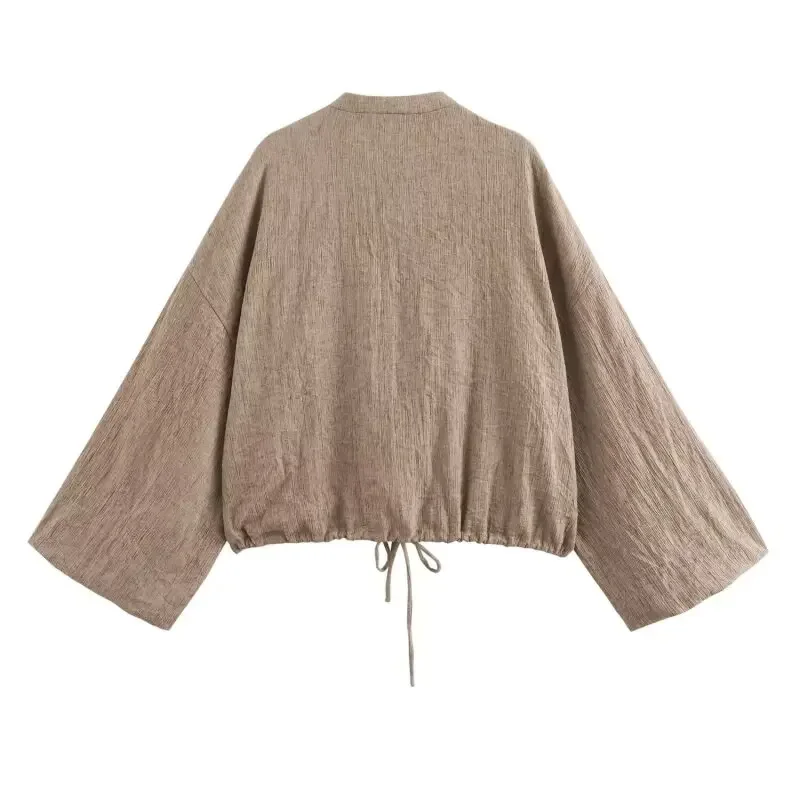 Autumn O-Neck Woman Cardigan Casual Bow Sexy Coat Women's Clothing Loose Long Sleeves Soft Lantern Sleeve Female Tops