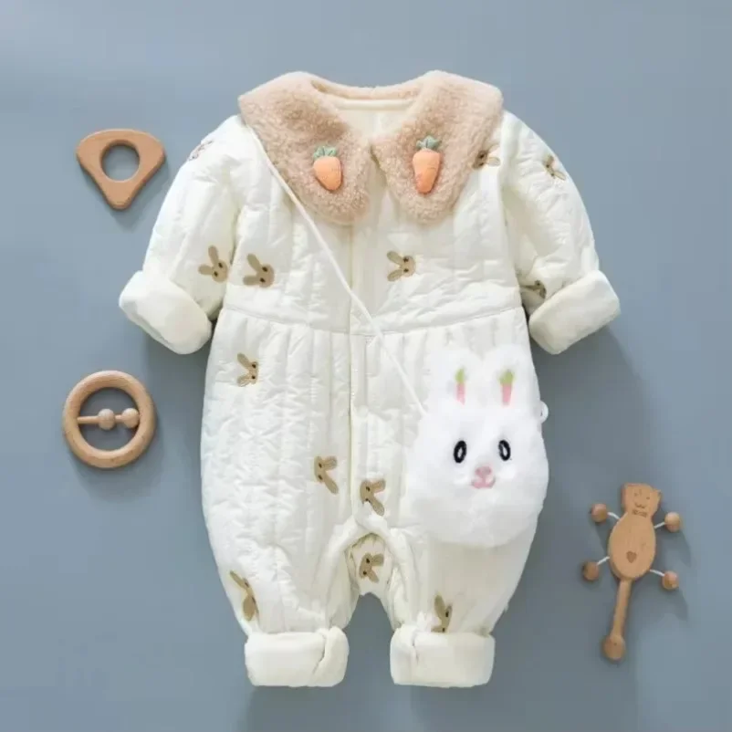 

Baby Clothes Newborn Romper 0-2Y Infant Girls Embroidered 2PCS 2024 Bunny Padded Cotton Jumpsuit Toddler Winter Outwear