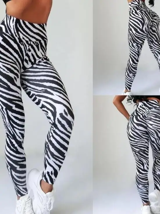 

Женские брюки для фитнеса и йоги с высокой талией, повседневные брюки с зебровым принтом, летняя коллекция, женская мода