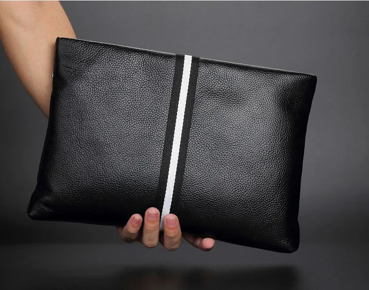 SENOFAN Authentic Hand Bag Men Stripe Real Leather Cowhide Clutches Male Pouch Wallet Designer Envelope Bag Korean Edition Hot
