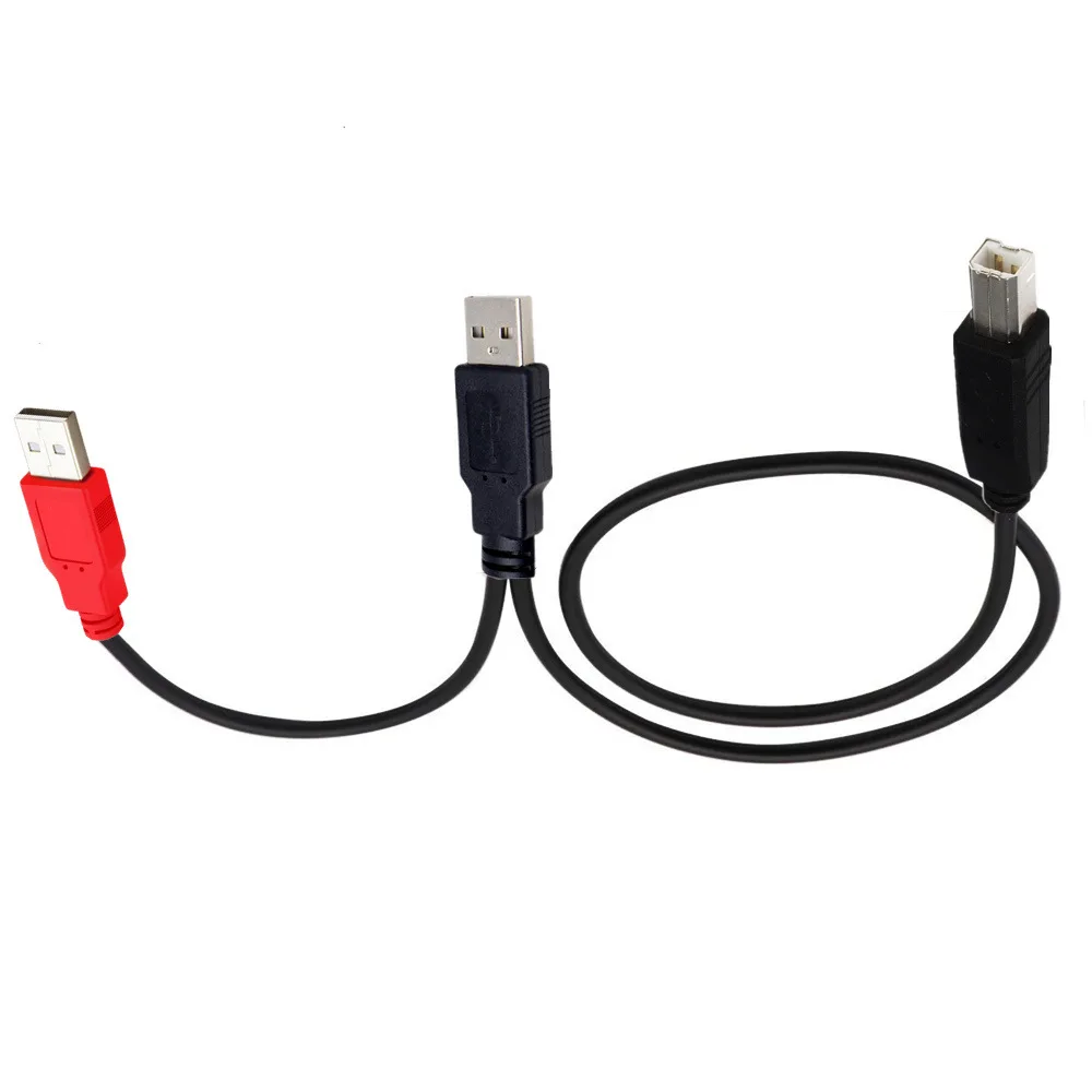 Dual USB 2.0 Male to Standard B Male Y Cable  for Printer & Scanner & External Hard Disk Drive Cable 80/20cm；