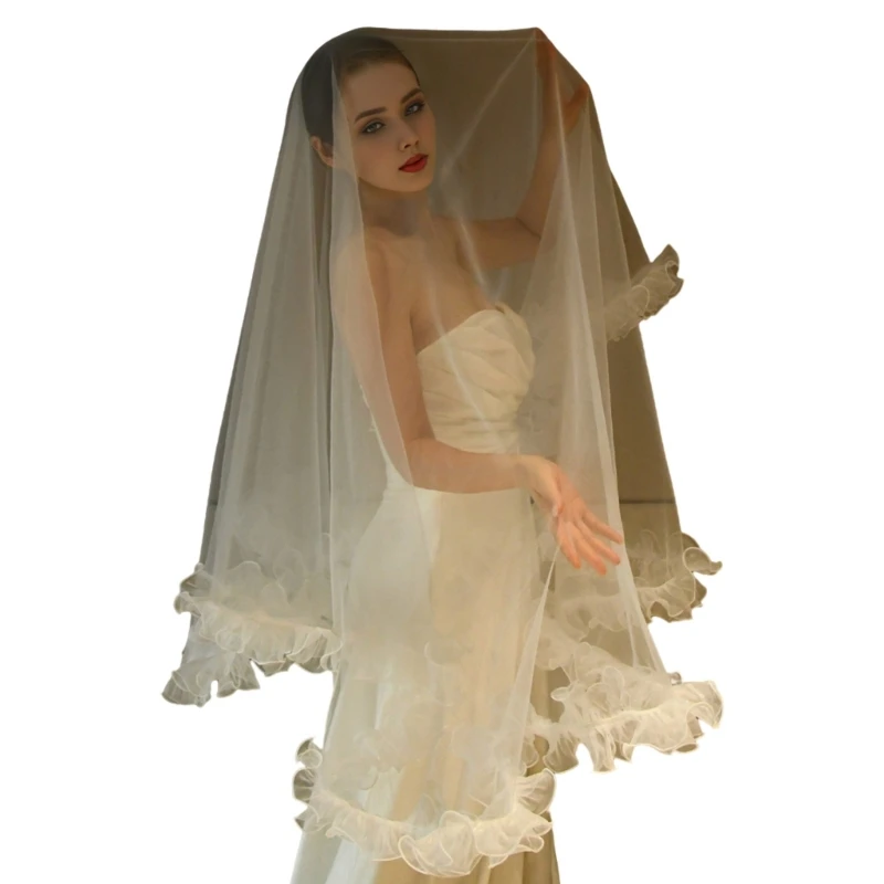 Bridal Veil Bride Elaborate Falbala Ruffled Flouncing Long Bachelorette Party Bride Veil Party Head Scarf Head Covering