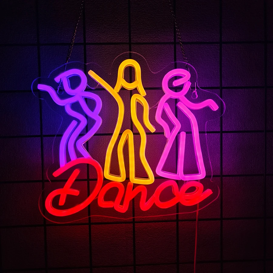 Neonowy szyld \"Dance Party\", litery, zasilany przez USB, do pojedynczych imprez, na bal, do baru, klubu, studia tanecznego, dekoracja artystyczna, łatwy do zawieszenia.