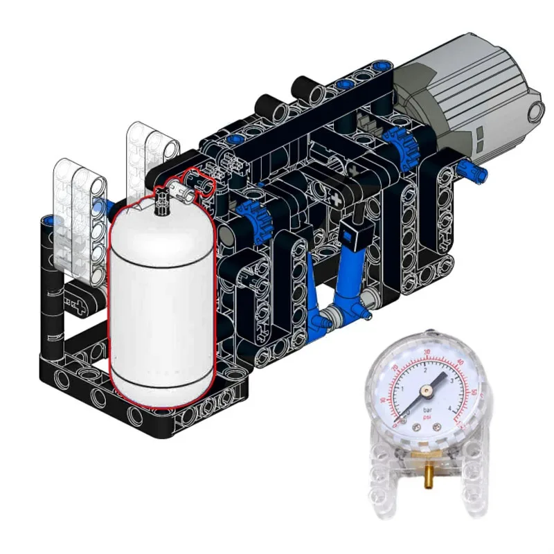 NEW Technical MOC Pneumatic Pump Compact Building Blocks Model with 64065 75974  Airtank Pressure Gauge Manometer MOC Parts Toys