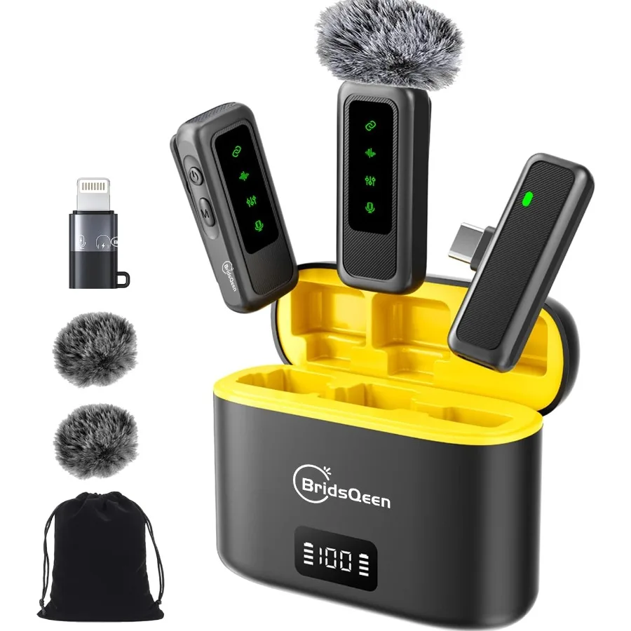 

Wireless Lavalier Microphone for iPhone Android pc ipad with 48H Charging Case 130ft Range Noise Cancelling mini Mic for YouTub