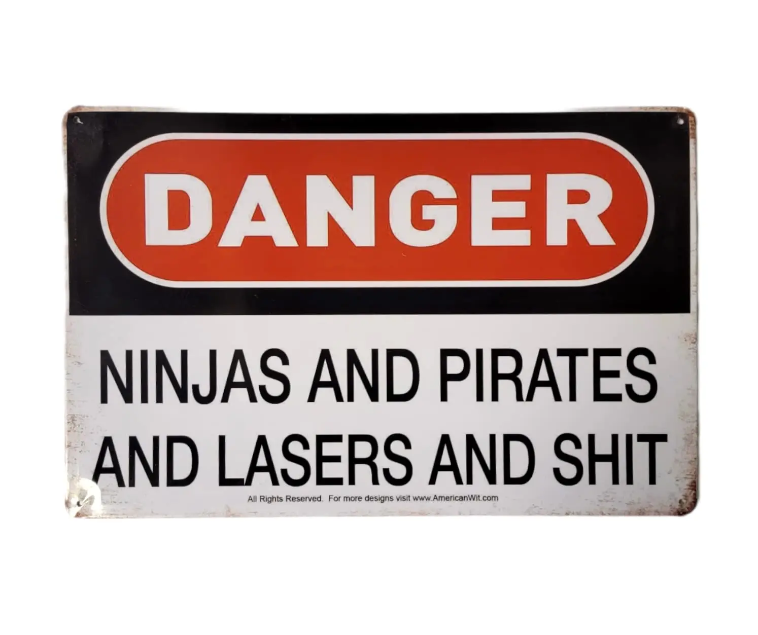;Peligro - Ninjas, Piratas, Lasers y Mierda; Cartel de chapa de metal, decoración artística de pared, placa, póster