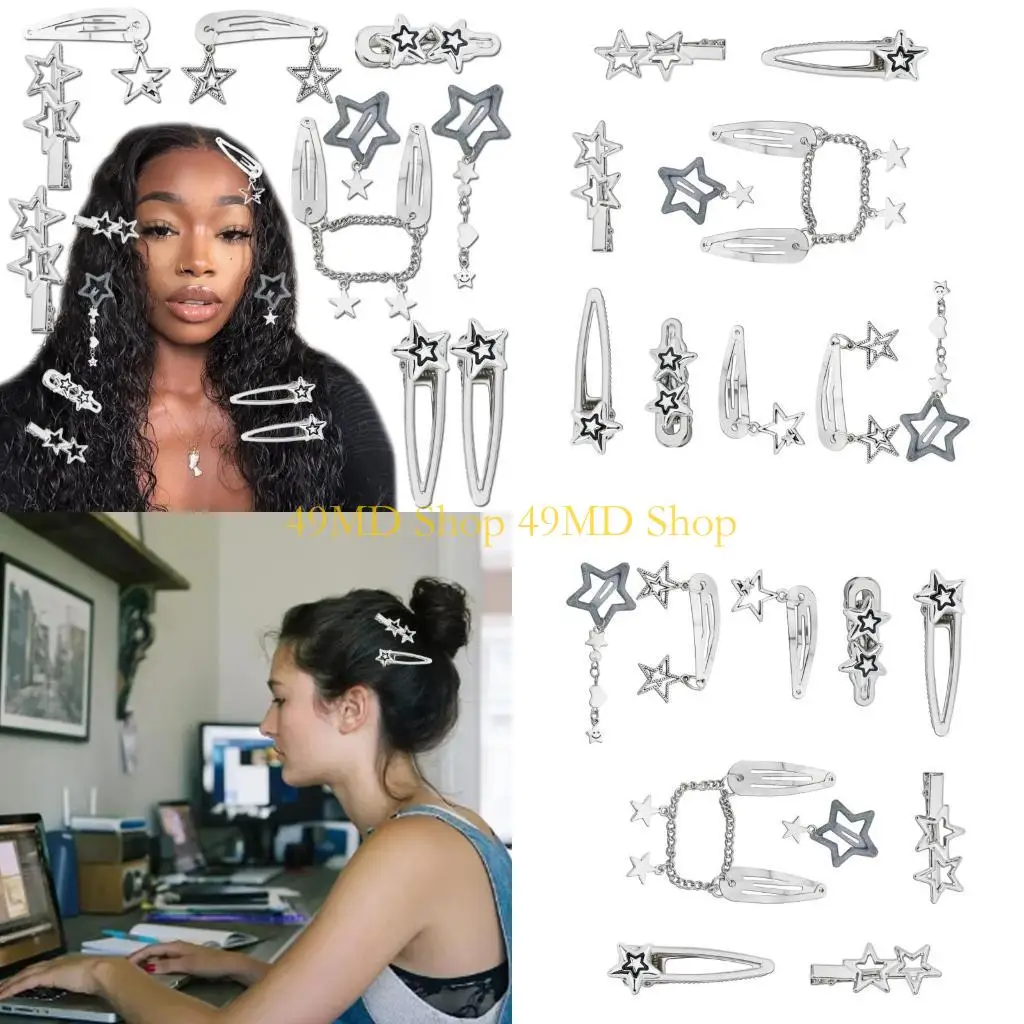 

49MD 10lots Eye Catching Lattice Star Hairpin Children Cartoon Unisex Hair Clip