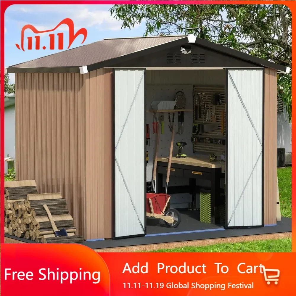 

8x6 FT Outdoor Storage Shed with Lockable Doors, Large Backyard Sheds, Metal Waterproof Outside Storage Shed