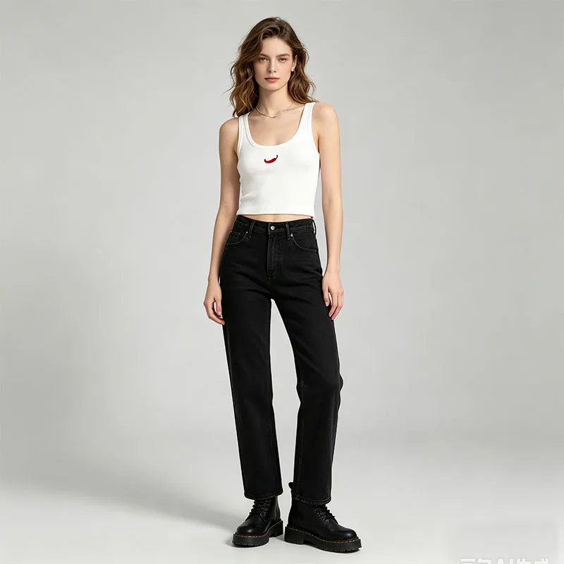 Camiseta sin mangas para mujer - Chaleco acanalado con bordado Chili y cuello redondo, estilo dulce y casual para el verano 2026