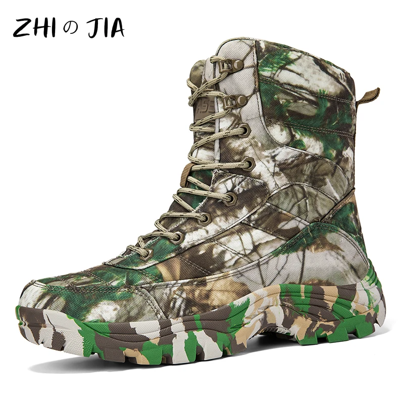 Large Outdoor Training Hiking Boots Men\'s Spring Autumn High Top Camouflage Boots Anti Slip Wear Resistant Mountaineering Shoes