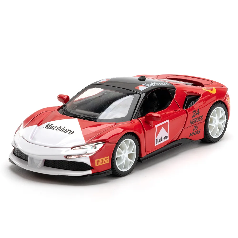 1:32 Ferrari Sf90 Supercar Hoge Simulatie Diecast Metalen Legering Model Auto Geluid Licht Terugtrekken Collectie Kinderen Speelgoed Geschenken