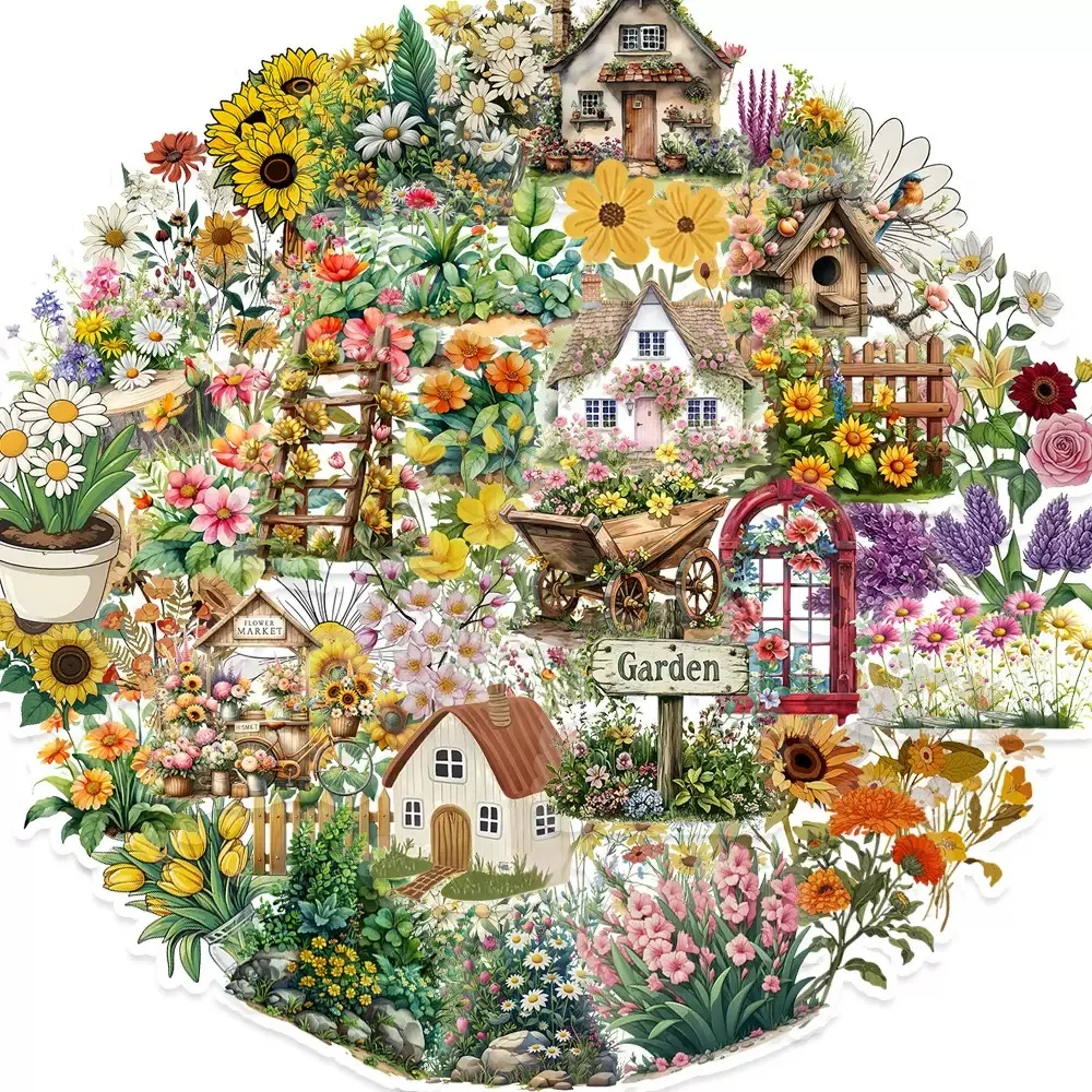 10/50pcs Transparent INS Style Flower Garden Stickers Aesthetic Natural Plants Decals Kawaii DIY Phone Stationary PET Sticker