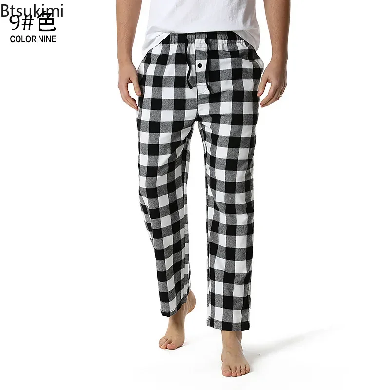 2025 calças de pijama xadrez casuais masculinas descansando relaxado homewear calças retas calças de yoga algodão cordão sleep bottoms