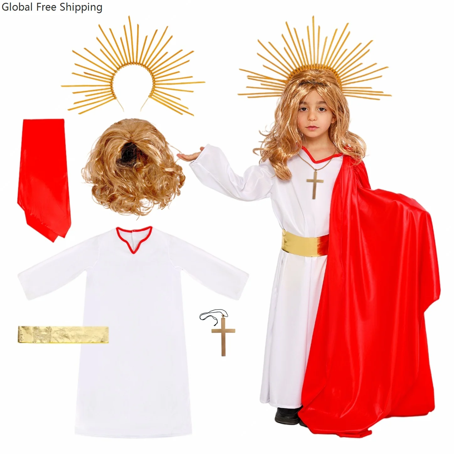 

Fun Children's Baby Jesus Bible Robe Set Girl Medieval Costume Boys Christ God Jesus Halloween Cosplay Stage Performance Set