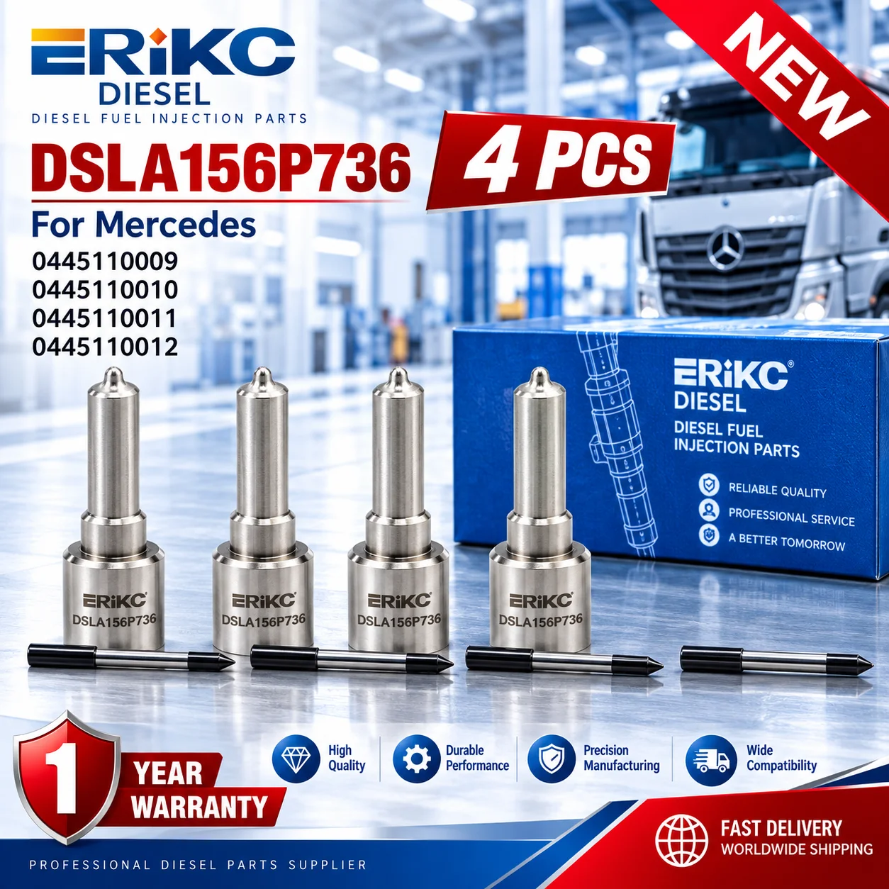 4PCS Diesel Fuel Sprayer Nozzle DSLA156P736 Injector Nozzle 0433175163 for Mercedes 0445110009 0445110010 0445110011 0445110012