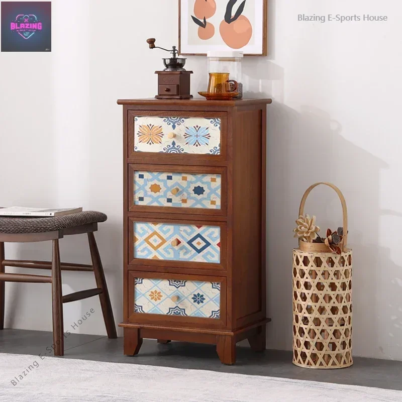 Wooden Chest of Drawers American Style NightStands for Bedroom Paintings Thickened Drawer Separator Large Capacity Home Storage