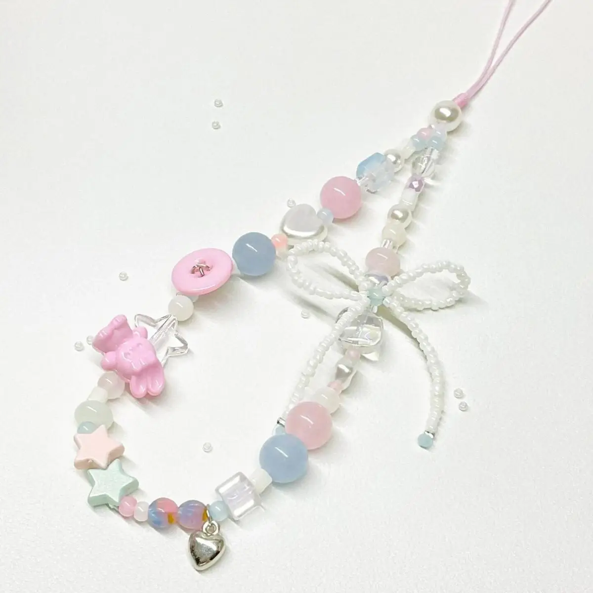 Kawaii Pink & White Rabbit Bead Phone Charm