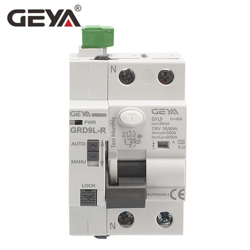GEYA GRD9L Type A RCD Auto Recloser Differential Circuit Breaker 2P 40A 30mA 100mA 300mA Safety Switch 220V