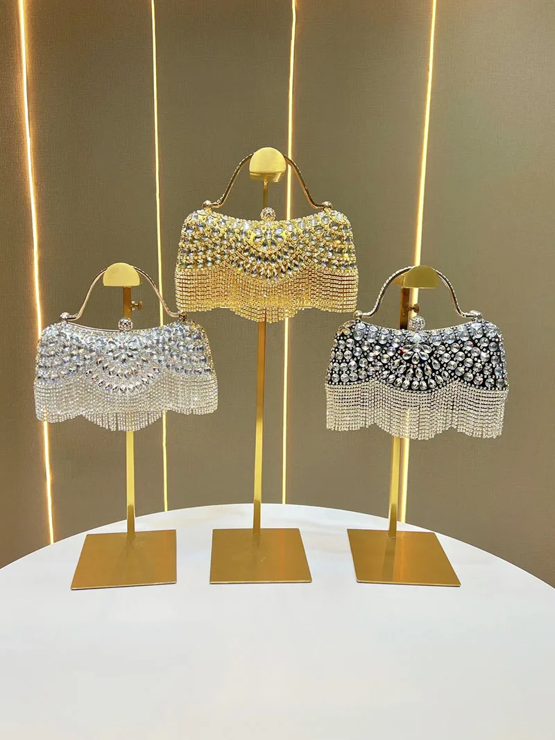 Shining Rhinestone Wedding Party Banquet Clutch Bag Luxury Diamond Tassal Evening Bag Fashion Wedding Bridal Dress Bag