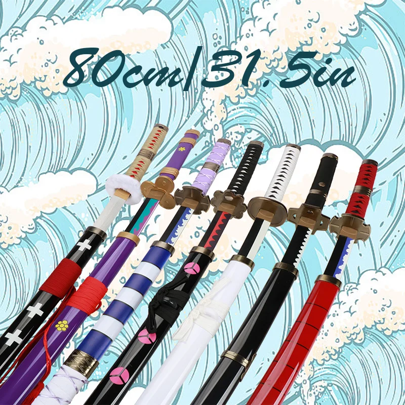 

80cm Bamboo Anime Katanas, Cosplay Props with Belt and Holder, Halloween Costume Accessory