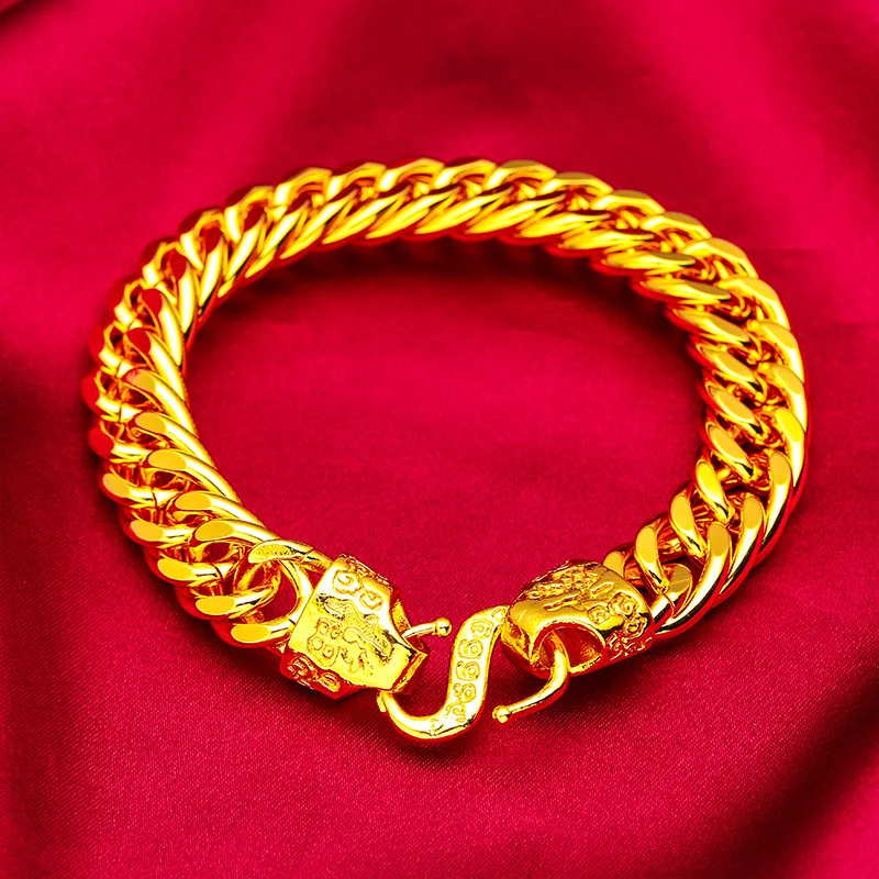 سوار مسطح برأس محظوظ من الذهب عيار 24 قيراط 10 12 14 ملم للرجال AU999 - 24K مزورة/AU999، وصلة ناعمة، 10-14 ملم للاحتياجات المتنوعة #3