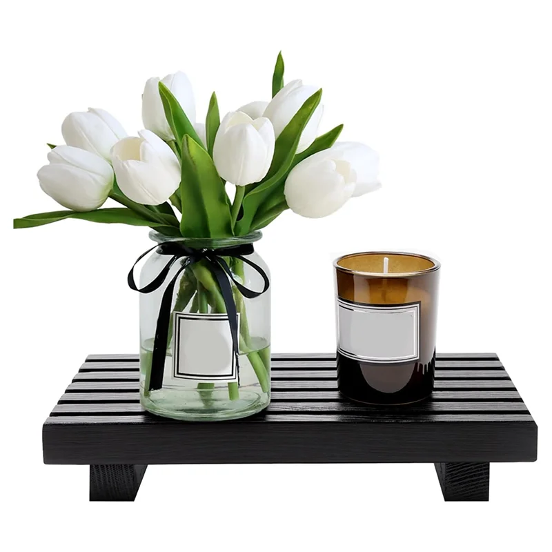 ABKS-Kitchen Counter Soap Dispenser Stand Small Bathroom Vanity Organizer Wooden Wood Display Pedestal Trays Decoration