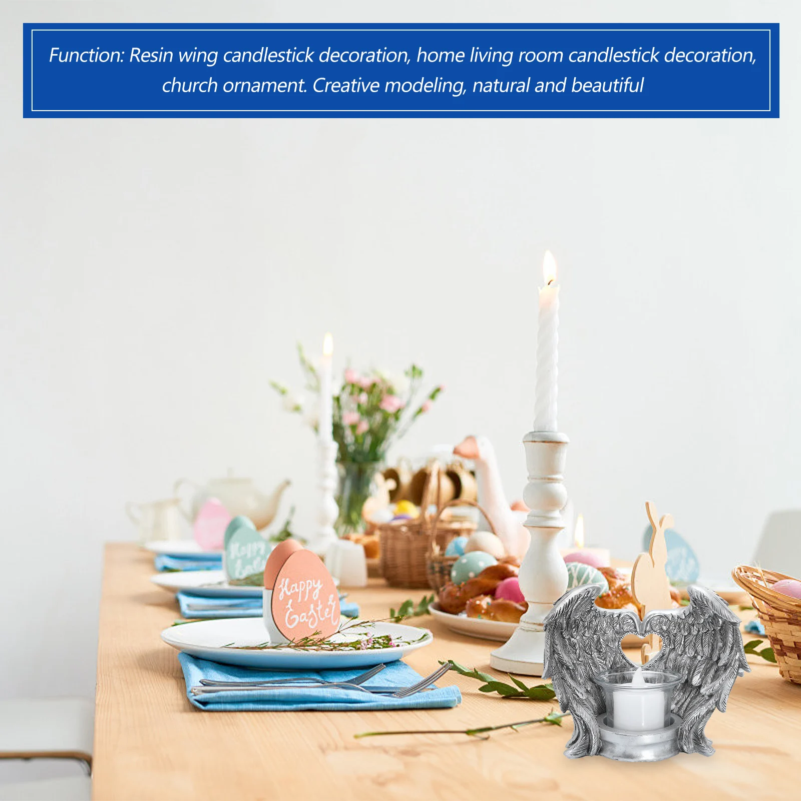 

1Set Resin Angel Wing Candlestick Retro Style Flameless Holder Spiritual Decorative Candleholder for Home Memorial