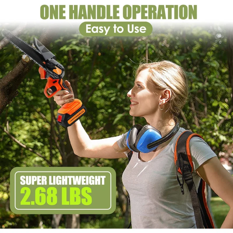 6 Inch Cordless, Super Handheld Chainsaw With 2x Big Batteries, Electric Mini Saw Battery Powered, Small Hand Saws For Tree Wood