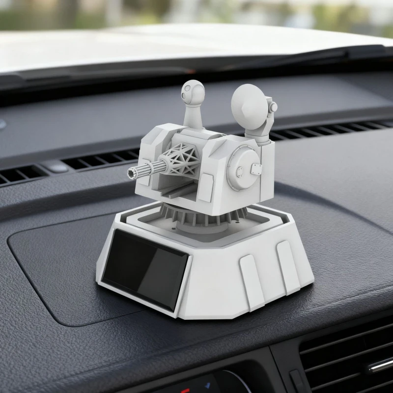 Military car ornament, 360° auto rotation, no batteries needed. Cool desk decor & gift for military fans.