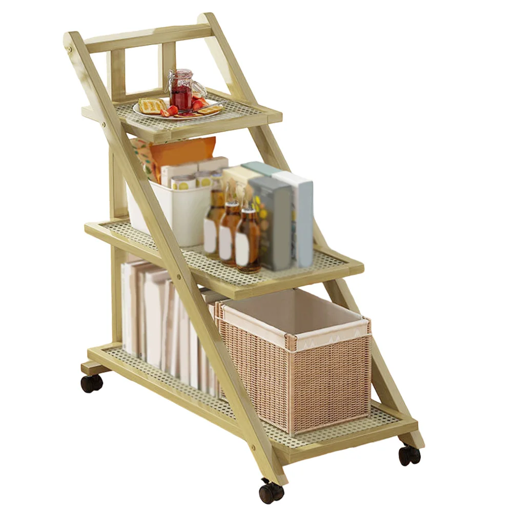 Mobile Side Table with 3-Tier Storage Shelves Bedside Table with Wheels Coffee Table 3 Tier Rolling Cart for Living Room Bedroom