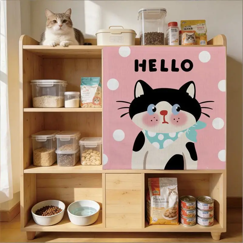 VIKAMA Cute Cat House Curtain Cat Bedroom Decor Cat Cave Privacy Screen Anti-Scratch Hanging Curtain Pet Accessories
