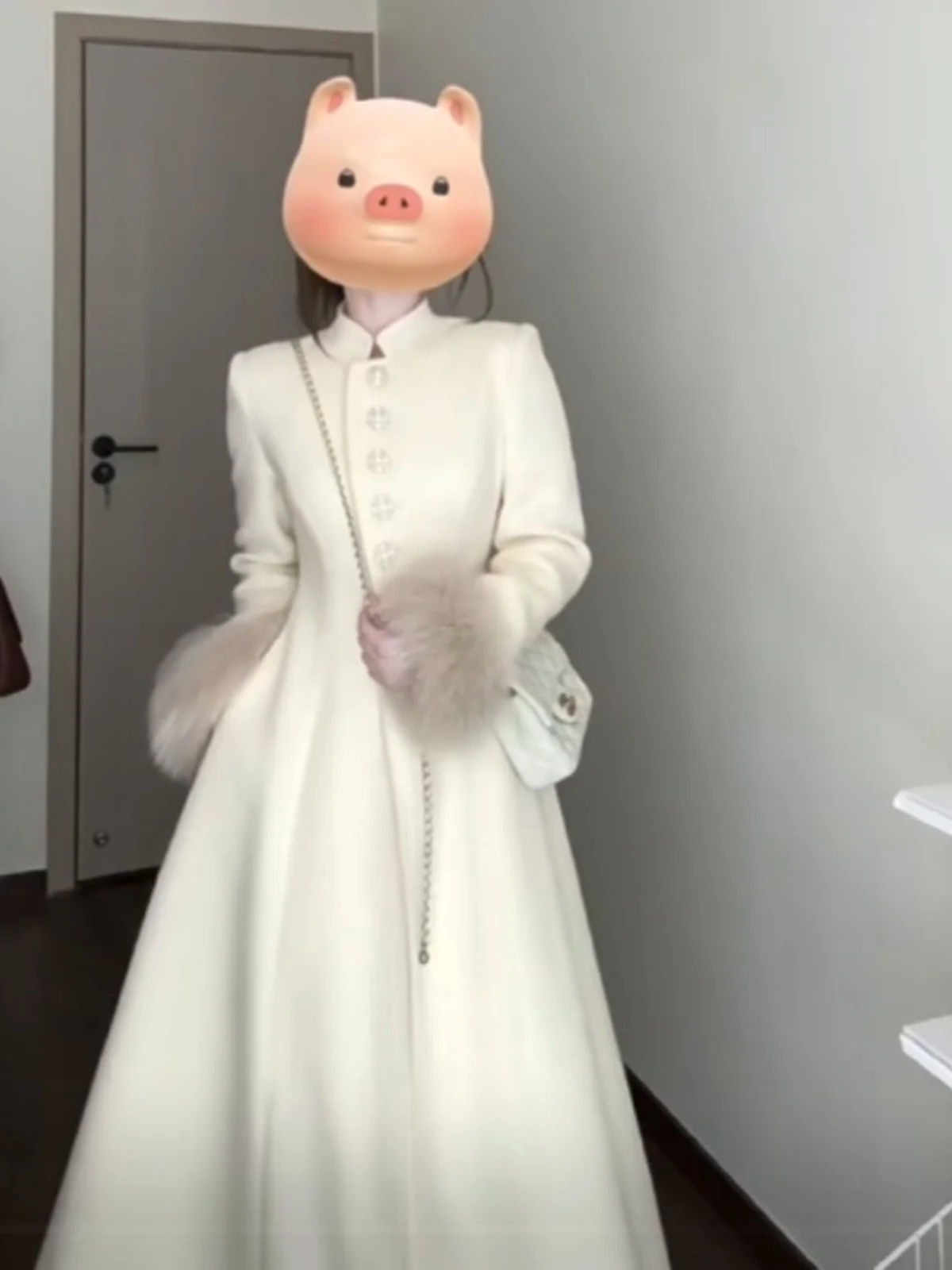 엘레 허리 조임 롱코트 여성용 울 재킷 한국 스타일 출퇴근용 티엔드 롱 스웨트 순색 버튼 디자인